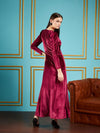 Women Maroon Velvet Front Twisted Maxi Dress