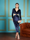 Women Navy Velvet Waist Cut Out Maxi Dress