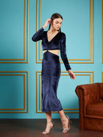 Women Navy Velvet Waist Cut Out Maxi Dress