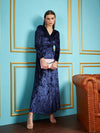 Women Navy Velvet Front Slit Maxi Dress