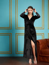 Women Black Velvet Front Twisted Maxi Dress