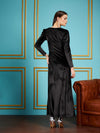 Women Black Velvet Front Twisted Maxi Dress