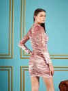 Women Pink Velvet Ruched Short Bodycon Dress