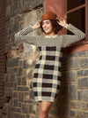 Women Beige Check Woolen Sweater Dress