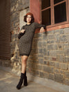 Women Beige & Black Geo Woolen Sweater Dress