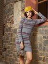 Women Grey Geo Woolen Sweater Dress