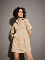 Women Beige Poplin Shirt Dress