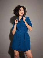 Women Navy Poplin Shirt Dress