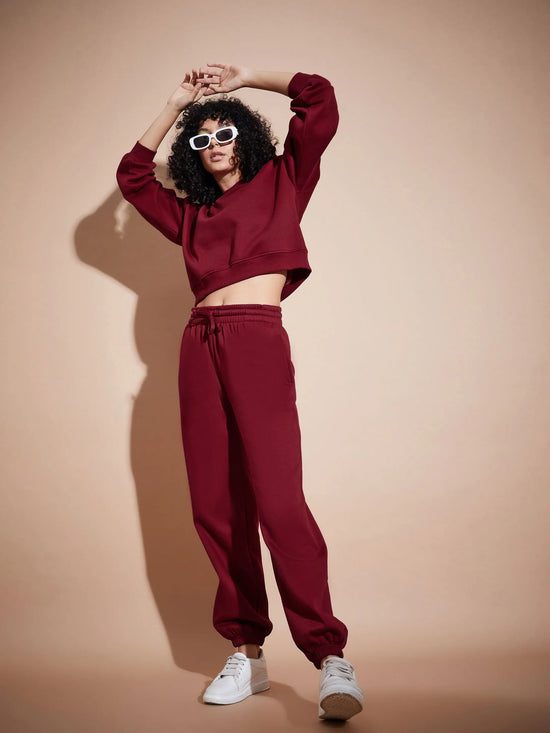 Women Maroon Premium Fleece Oversized Sweatshirt