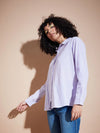 Women Purple Seersucker Pinstriped Oversized Shirt