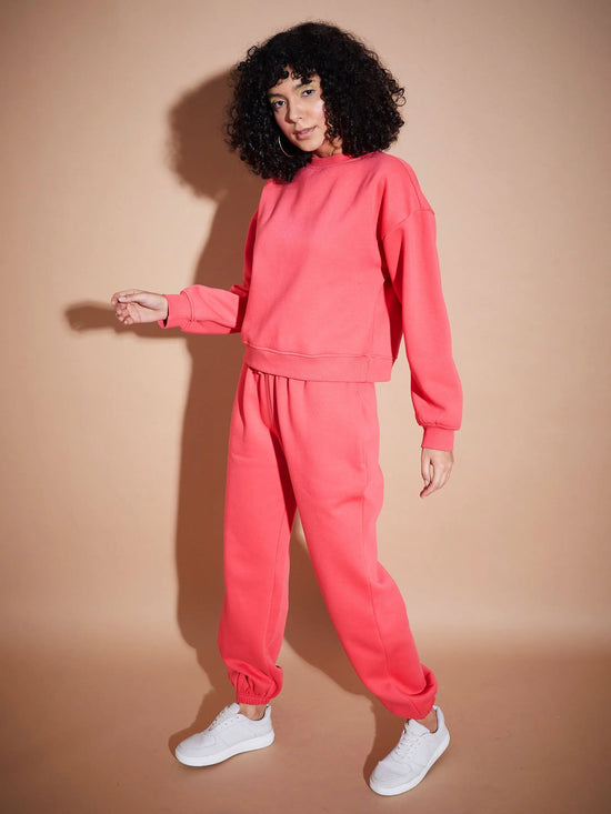 Women Pink Premium Fleece Oversized Sweatshirt