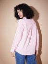 Women Pink Seersucker Pinstriped Oversized Shirt