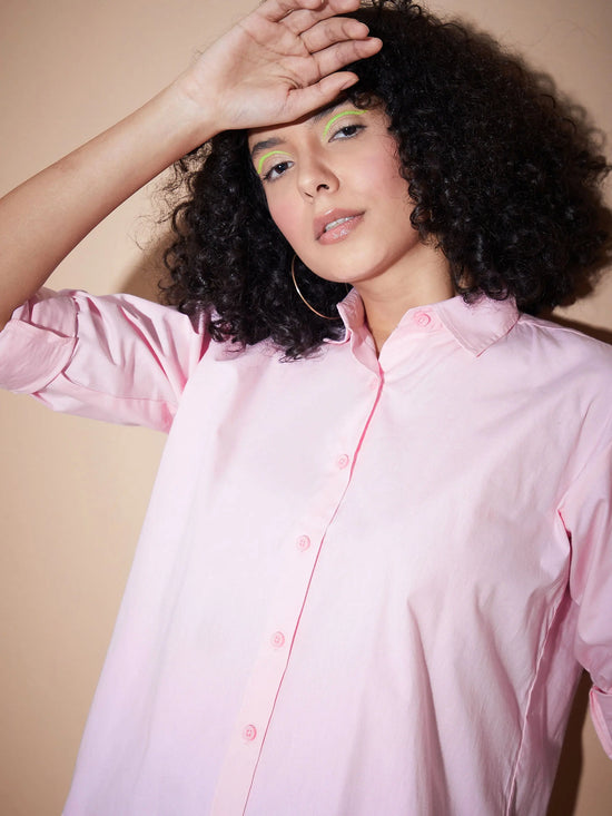 Women Pink Poplin Oversized Shirt