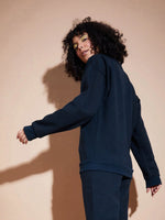 Women Navy Fleece Oversized Sweatshirt