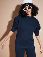 Women Navy Fleece Oversized Sweatshirt