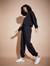 Women Black Premium Fleece Oversized Sweatshirt With Joggers