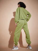 Women Olive Premium Fleece Oversized Sweatshirt With Joggers