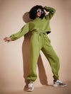 Women Olive Premium Fleece Oversized Sweatshirt With Joggers