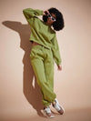 Women Olive Premium Fleece Oversized Sweatshirt With Joggers