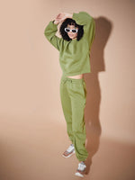 Women Olive Premium Fleece Oversized Sweatshirt With Joggers