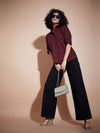 Women Maroon Poplin Oversized Shirt