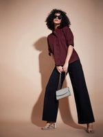 Women Maroon Poplin Oversized Shirt