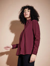 Women Maroon Poplin Oversized Shirt