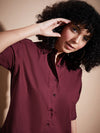 Women Maroon Poplin Oversized Shirt