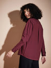 Women Maroon Poplin Oversized Shirt