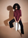 Women Maroon Poplin Oversized Shirt