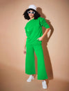 Women Green Fleece Oversized Sweatshirt With Track Pants