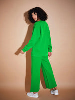 Women Green Fleece Oversized Sweatshirt With Track Pants