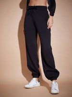 Women Black Premium Fleece Baggy Joggers