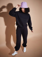 Women Black Premium Fleece Baggy Joggers