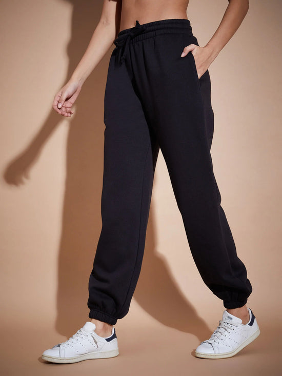 Women Black Premium Fleece Baggy Joggers