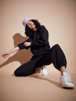 Women Black Premium Fleece Baggy Joggers