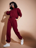 Women Maroon Premium Fleece Oversized Sweatshirt With Joggers