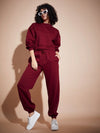 Women Maroon Premium Fleece Oversized Sweatshirt With Joggers