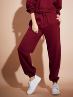 Women Maroon Premium Fleece Baggy Joggers