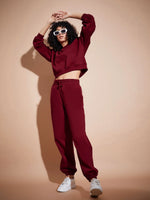 Women Maroon Premium Fleece Baggy Joggers