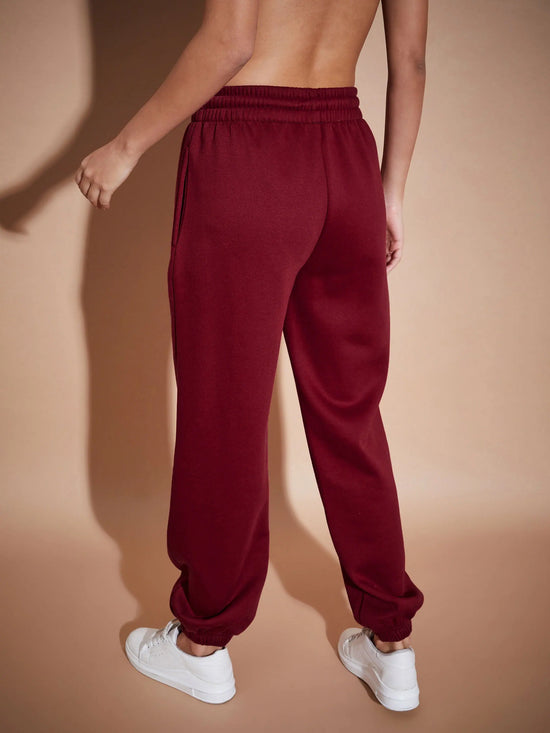 Women Maroon Premium Fleece Baggy Joggers