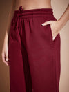 Women Maroon Premium Fleece Baggy Joggers