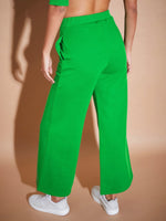 Women Green Fleece Wide Leg Track Pants