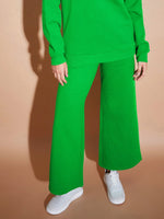 Women Green Fleece Wide Leg Track Pants