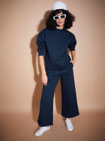 Women Navy Fleece Oversized Sweatshirt With Track Pants