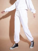 Women White Premium Fleece Baggy Joggers