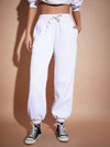 Women White Premium Fleece Baggy Joggers