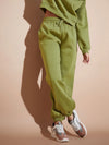 Women Olive Premium Fleece Baggy Joggers