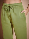 Women Olive Premium Fleece Baggy Joggers