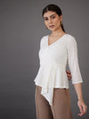 Women White Wrap Asymmetric Peplum Top